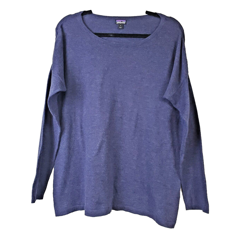 Patagonia Womens Small Blue Pullover Sweater ORGANIC Cotton Blend Round Neck‎